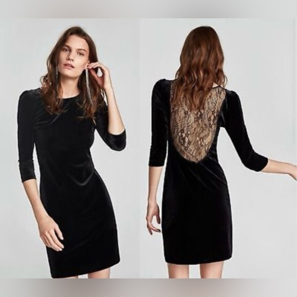 NWT Zara Black Velvet & Lace Party Dress Size Medium - Picture 1 of 8